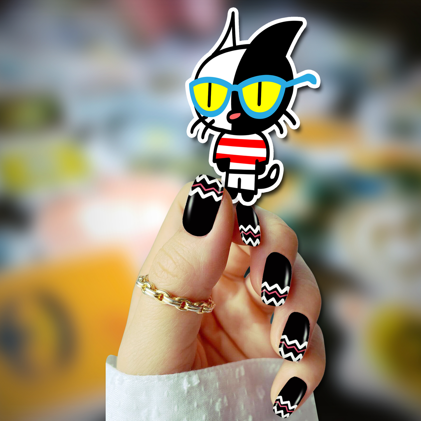 Cool Kitty with Summer Stripes -  Odd Carl Vinyl Sticker