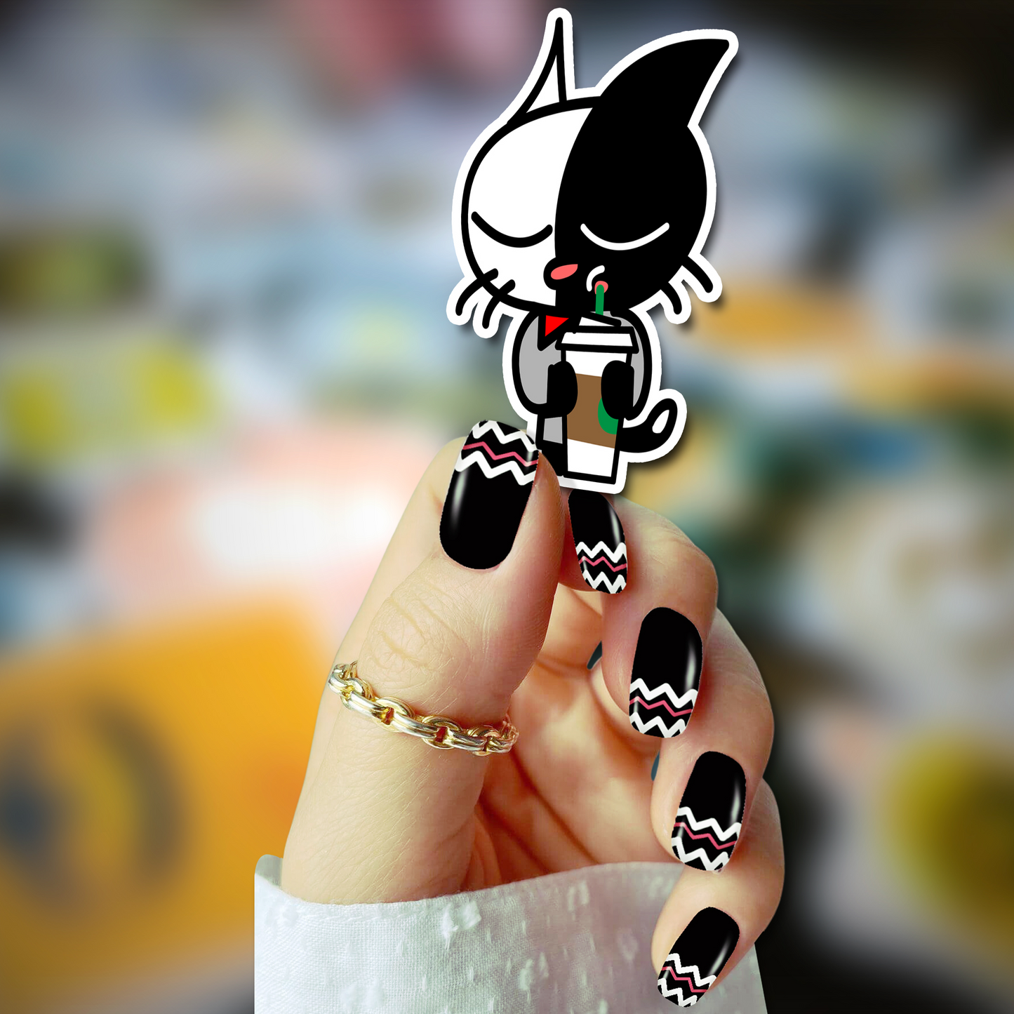 Kitty and a Cup of Joe -  Odd Carl Vinyl Sticker