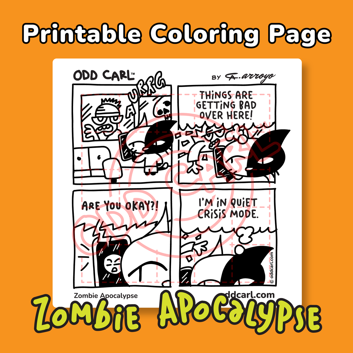 Digital Download • 🧟‍♂️  Zombie Apocalypse Coloring Page 🧟‍♀️ • ODD CARL