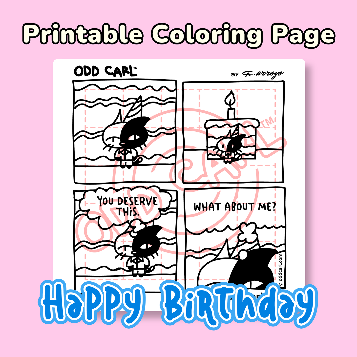 Digital Download • 🎉  Happy Birthday Coloring Page 🎂 • ODD CARL